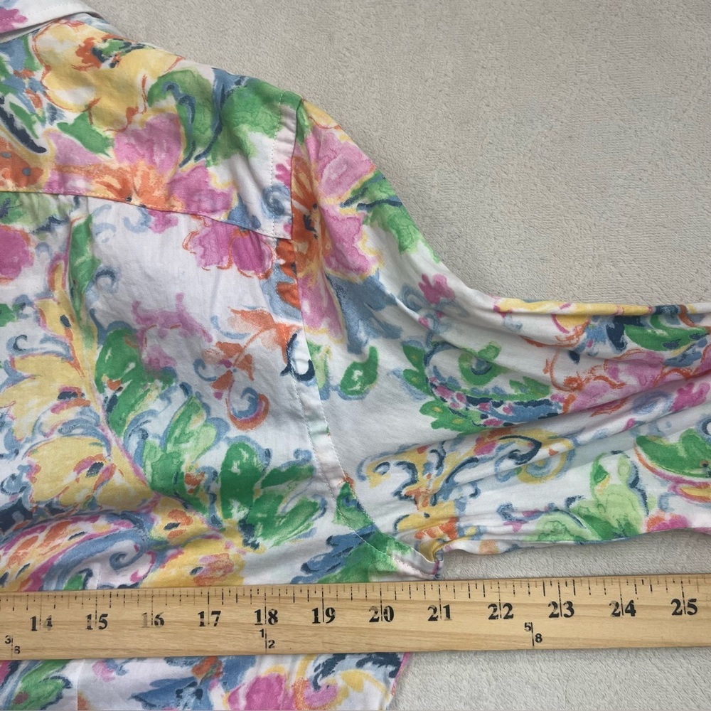 Lauren Ralph Lauren Colorful Floral Paisley Button Up Shirt Sz 12 Peplum Office - Picture 16 of 16